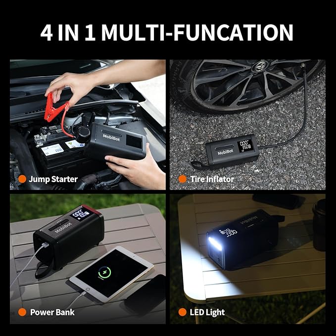 4000A Jump Starter with Air Compressor,74Wh Battery Jumper Starter Portable with LED Display,12V 4-in-1 Jump Box Pack (10L