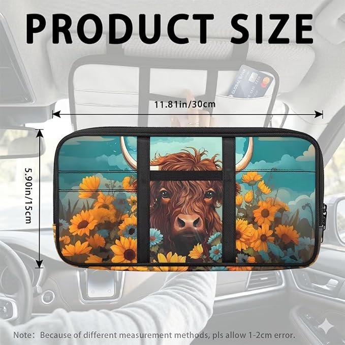 Sunflower Cow Car Sun Visor Organizer, Small Auto Visor Organizer and Storage, Registration and Document Holder, Vehicle Accessories for Sunglasses, Document, Card, Pen, Driver License