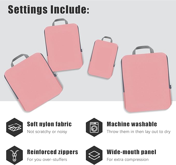 PANDA JOYS 4 Set Compression Packing Cubes Travel - Travel Accessories Expandable Packing Organizers for Carry On - Essential