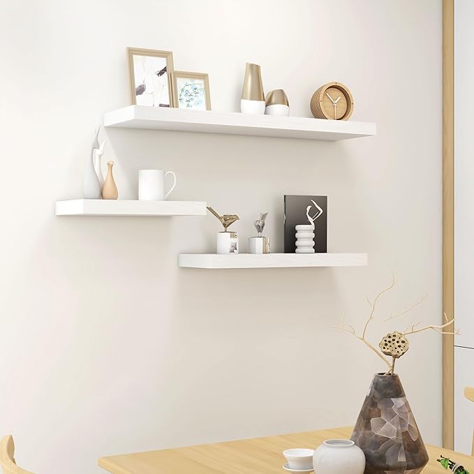 Fun Memories Deep Floating Shelves - 16" W x 9.3" D x 1.6" H Rustic White Wall Shelf - Wall Mounted Shelves for Storage - Woo