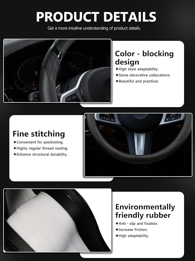Cxtiy Universal 15.5-16 Inch Steering Wheel Cover – Non-Slip Microfiber Leather, Easy Install, Thickened Grip, All-Season Com