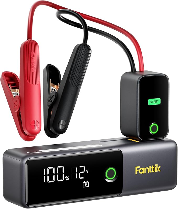Fanttik Potent T10 1800A Portable Jump Starter, 12000mAh Power Bank, 12V Safe Lithium Jump Box with Smart SenseClamp,