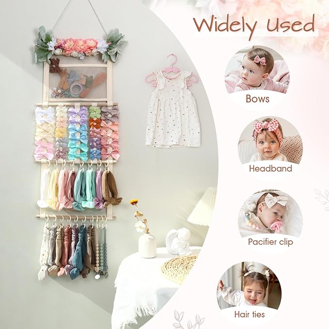 POVETIRE Headband Holder Hair Bows Organizer for Girls, Hair Accessories Display Storage Wall Hanging Decor for Baby Nursery 