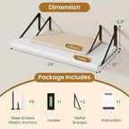 Deep Floating Shelves,24" Wx10 D Floating Shelf for Wall Set of 2,Hanging Storage Shelf with Metal Brackets,Wide Display Wall