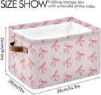 xigua Bow Storage Basket Collapsible Toy Storage Bins Waterproof Canvas Storage Basket with Leather Handles for Home Closets 