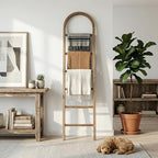 Arched Wooden Blanket Ladder -76in(6-Tier) Natural & Motley Wood - Leaning Wall Decor for Bedroom, Bathroom, Living Room - Ru