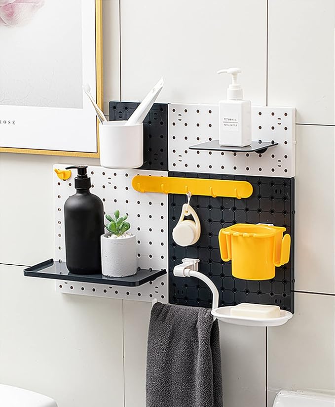 2 PCS Pegboard Wall Organizer, Self-Adhesive Peg Board Wall Panel Kits Pegboard Organizer and Storage Black Kits for Craft Ro