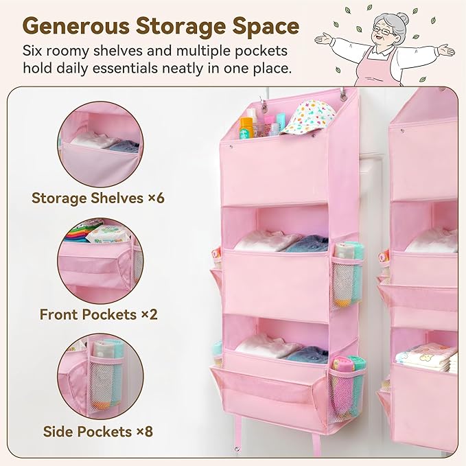 GRANNY SAYS Over The Door Organizer, 6-Shelf Detachable Behind the Door Storage with 8 Pockets, Waterproof Anti Tilt 40lb Lar