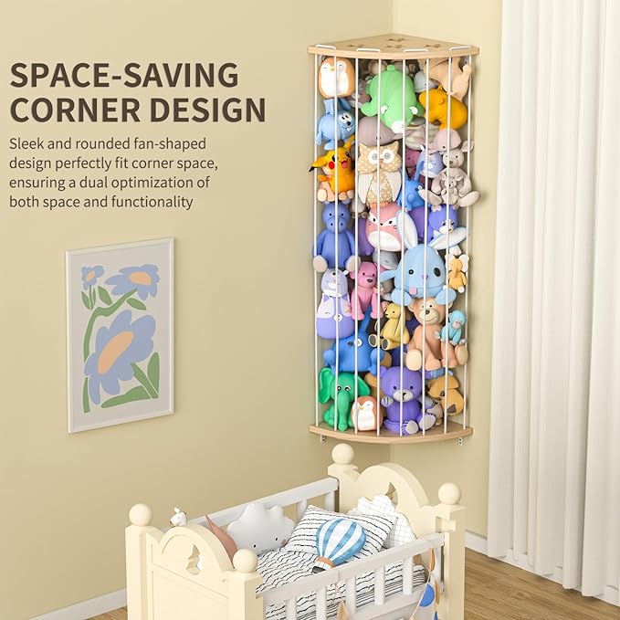 Jtksfcl Stuffed Animal Storage Wood Corner Plush Toys Holder with Star Pattern, Length Adjustable Hanging Stuffed Animal Toy 