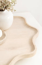 Kate and Laurel Alezar Mango Wood Wavy Round Lazy Susan Tray, 18 Inch Diameter, Light Bleached Wood, Scalloped Wooden Counter
