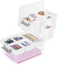 Citylife 17 QT Plastic Storage Box with Removable Tray and 6 Detachable Tall Inserts Craft Organizers and Storage Clear Stora