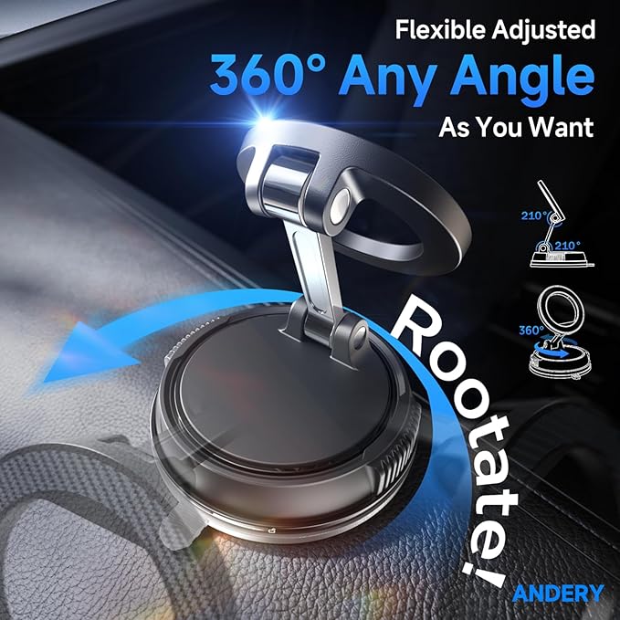 ANDERY Car Phone Holder for Magsafe [78+LBS Strongest Suction & 2400gf Strongest Magnetic] 360° Adjustable Car Phone Mount, Phone Holders for Your Car for iPhone 17-12 Pro Max Air Plus (Carbon Fiber)