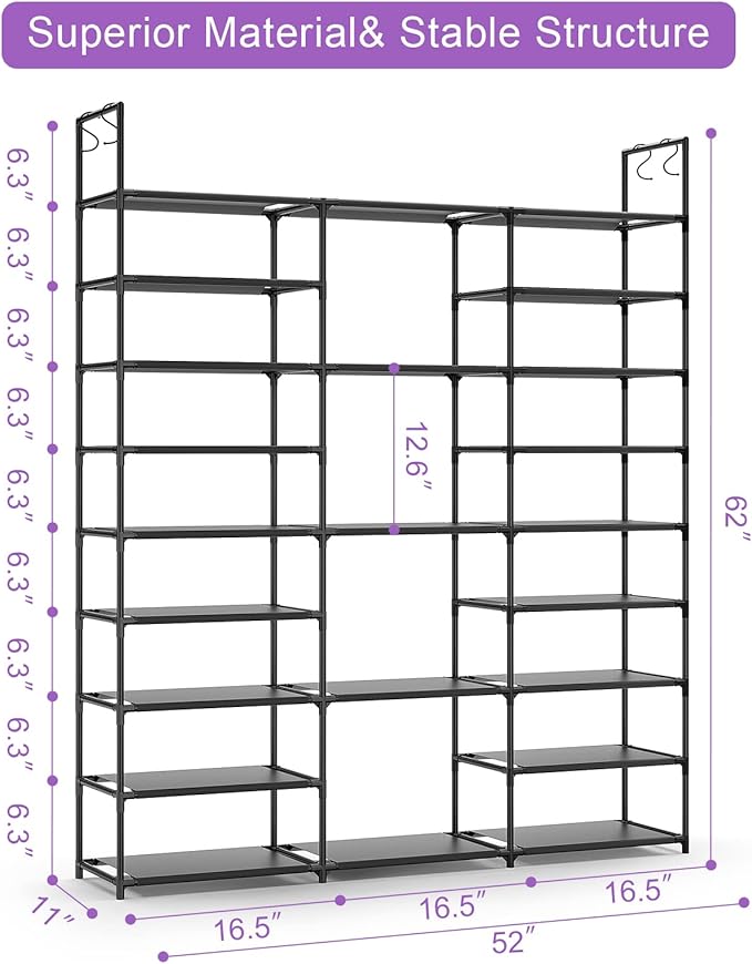 Kottwca Shoe Rack Organizer, Large Shoe Rack for Entryway Closet, Metal Shoe Shelf for Shoes and Boots, Big Non-Woven Fabric 