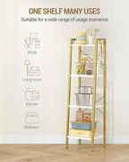 Hzuaneri Ladder Shelf, Bookshelf Bookcase, Freestanding Corner Storage Shelve with 2 Hooks for Home Office, Living Room, Kitc