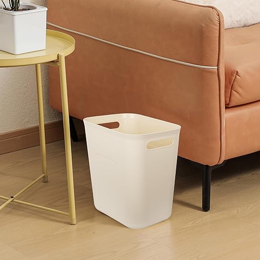 UUJOLY Plastic Small Trash Can Wastebasket, Garbage Container Basket for Bathrooms, Laundry Room, Kitchens, Offices, Kids Rooms, Dorms, 3.5 Gallon, Beige