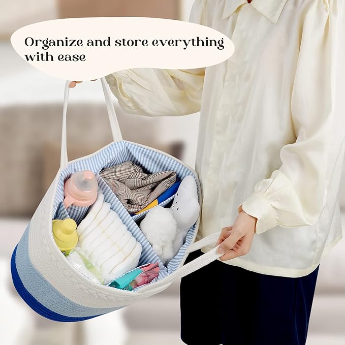 luxury little Diaper Caddy Organizer, Large Cotton Rope Nursery Baby Basket, Changing Table Organizer for Baby Diaper Storage