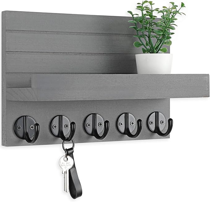 Lwenki Key Holder for Wall, Decorative Key and Mail Holder with Shelf Has Large Key Hooks for Bags, Coats, Umbrella – Paulown