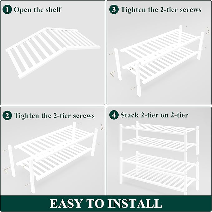 Smiry Bamboo Shoe Rack for Closet, 4 Tier Wooden Stackable Shoe Organizer, Free Standing Shoes Storage Shelf for Entryway, Fr