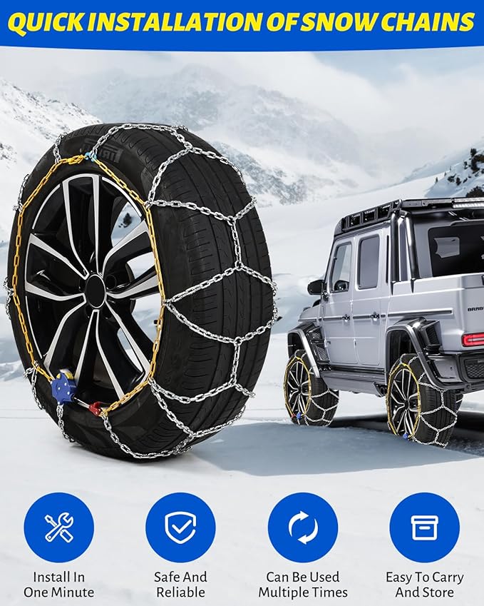 Auto Tightening Snow Chains Tire Chains For Cars Suv Pickup Trucks - Auto Tightening 1 Min Quick Fit AND Easy Installation, R