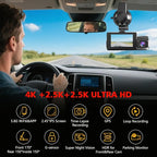 4K+2.5K+2.5K Dash Cam, STARVIS 2 Sensor, Dash Camera 3-Channel, Free 64GB Card, Dashcam with 5G WiFi GPS, G-Sensor,Loop Recor