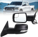 Left Driver Side Mirror Fits 2019-2026 Ram 1500 With Power Folding Heated Turn Signal Puddle Light Blind Spot Temperature Sensor Matte Black Replace#68462771AB(9+6Pins)