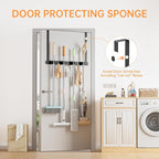 Broom Holder Over The Door - 304 Stainless Steel Mop and Broom Holder Wall Mounted or Hanging Over The Door with Hooks - Broo