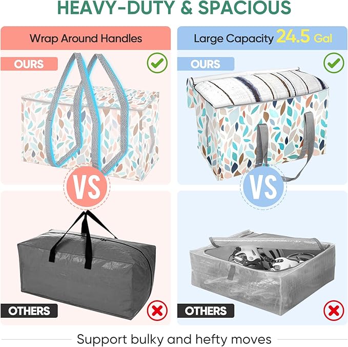 BALEINE 6-Pack Oversized Moving Bags with Reinforced Handles, Heavy-Duty Storage Tote for Clothes, Moving Supplies (Mosaic, 6