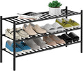 ROMGUAR CRAFT 3-Tier Bamboo Long Shoe Rack, Free Standing Wood Shoe Shelf Storage Organizer for Closet Entryway Stackable 35"