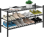 ROMGUAR CRAFT 3-Tier Bamboo Long Shoe Rack, Free Standing Wood Shoe Shelf Storage Organizer for Closet Entryway Stackable 35"