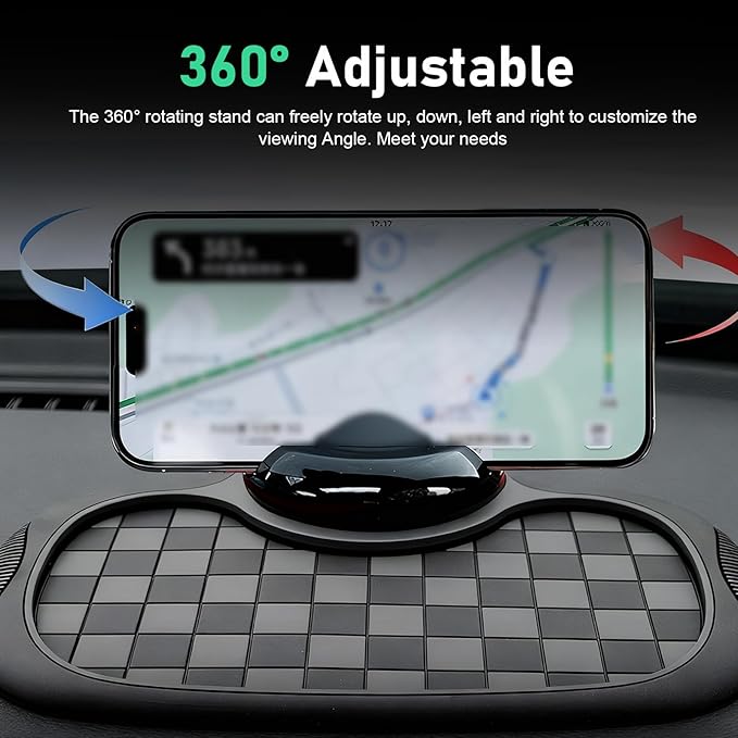 Multifunction Car Anti-Slip Mat, Storage Pad & Rotatable Phone Holder & Parking Number Plate, 9.2" x 7" Organizer Pad for Pho