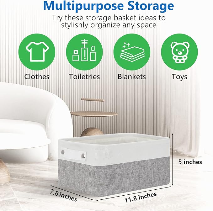 Bidtakay Small Storage Baskets for Organizing [4-Pack] Fabric Storage Bins for Baby Organizer Shelf Baskets for Nursery Stora