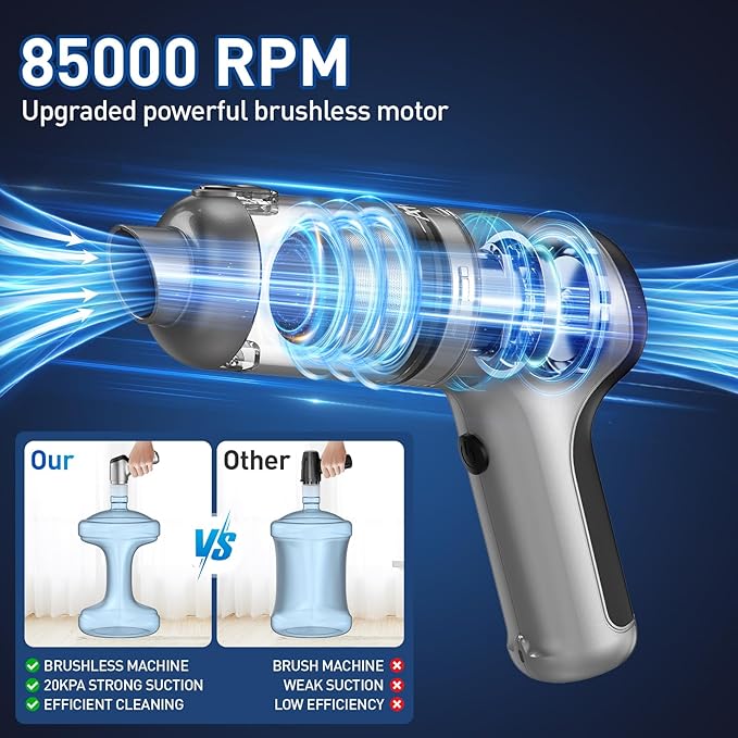 AHNR Handheld Car Vacuum Cleaner Cordless with Brushless Motor, 20000PA High Power Vacuum Cleaner & Air Duster, 3 in 1 Keyboa