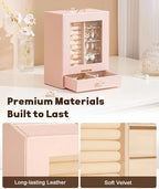 Homde Jewelry Organizer Girls Women Jewelry Box for Necklaces Rings Earrings Gift Bracelets Storage Case (Peach Pink + Gold)