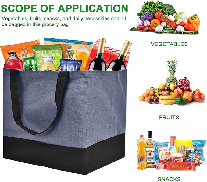 Canvas Reusable Grocery Bags Heavy Duty, 8.3 gal Foldable Large Tote Bag with Handles, Holds 60 lbs Canvas Shopping Bags, 1 Pack