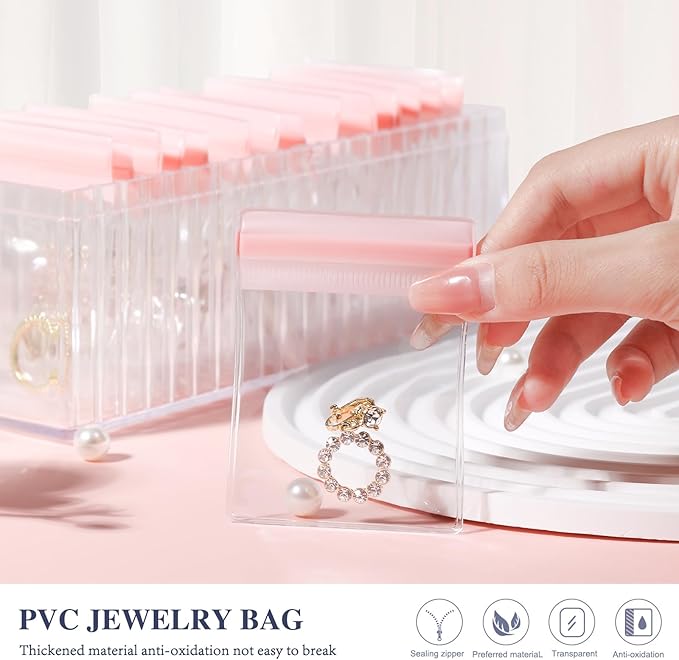 HOMEHIVE Acrylic Jewelry Box Organizer, Clear Jewelry Organizer Holder with 20 Portable Anti Tarnish Jewelry bags, Travel Jew