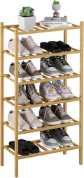 ROMGUAR CRAFT 6-Tier Bamboo Small Shoe Rack, Free Standing Wood Shoe Shelf Storage Organizer for Closet Entryway Stackable (N