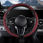 Car Steering Wheel Cover Leather Snap On 3Pcs Set Non-Slip Protector Wrap Steering Wheel Accessories 14.5-15 inch Universal W