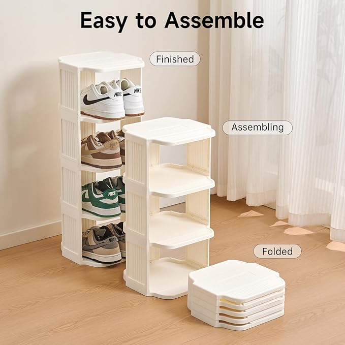 Vertical Shoe Rack, 9-Tier Plastic Stackable Storage Shelf for Small Closets and Narrow Spaces, Compact Free Standing Shoe Ra
