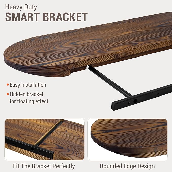 MyGift 32-Inch Premium Curved Oval Solid Wood Floating Shelf, Modern Wall-Mounted Display Rack for Home, Living Room, or Offi