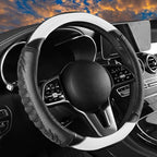 5D Honeycomb Knight White Car Steering Wheel Cover,14.5-15 Inch Universal Carbon Fibre Leather Covers Breathable Anti-Slip Od
