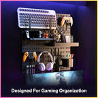 Keepo Peg Board Wall Organizer for Gaming Setup, Pegboard with Adhesives & Screw Mounts, Includes Peg Board Accessories for G