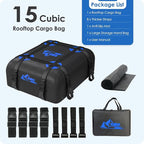 Car Rooftop Cargo Carrier Bag 15 Cubic Feet, 100% Waterproof Heavy Duty Car Roof Bag for All Vehicle with/Without Racks - Anti-Slip Mat, 4 Door Hooks, Storage Bags, 4PCS 3.8CM Straps(Blue)