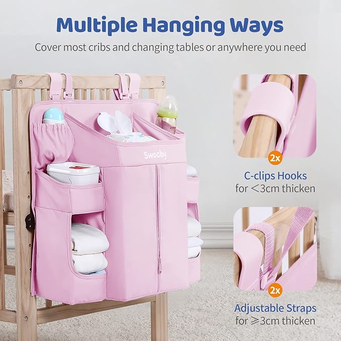 Sweeby Diaper Organizer for Changing Table and Crib - Nursery Diaper Stacker Hanging Caddy for Baby Essentials
