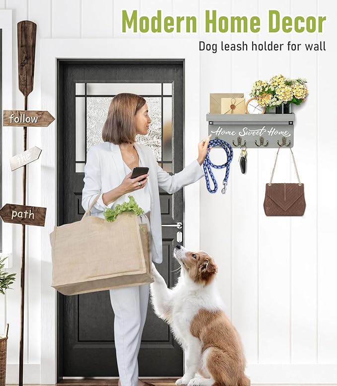 buways Key Holder Wall Mount with 4 Double Hooks-Solid Wood Wall-Mounted Organizer for Keys&Mail Rustic Key Rack Hanger Holde