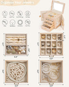 AKOZLIN 4-Tier Jewelry Box Leather Jewelry Storage Organizer with 3 Drawers Lockable for Women Girls Ring Necklace Earring Br