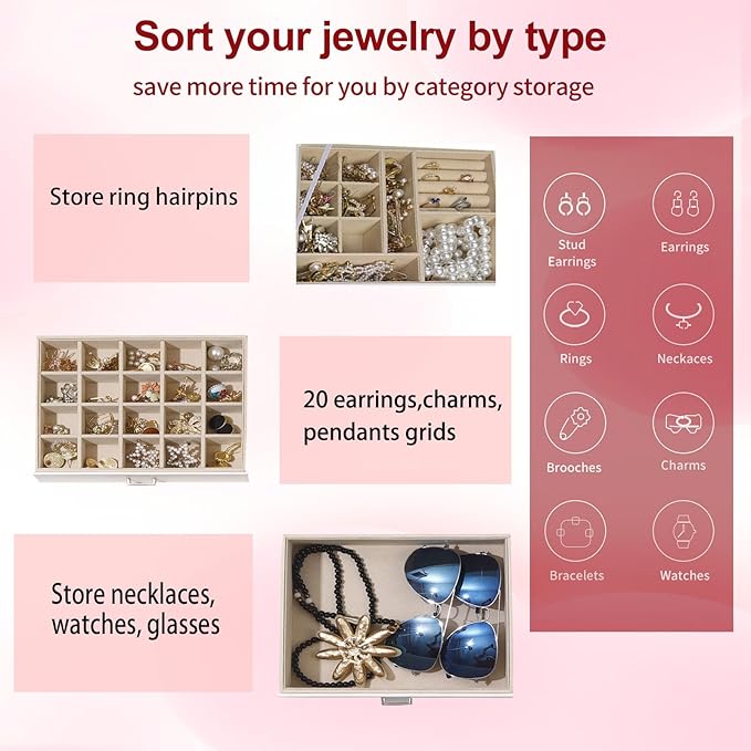 BOOVO Clear Lid Jewelry Box,3 Layers Jewelry Organizer Large Multi-Functional Jewelry Storage Box with 2 Drawers,Jewelry Disp