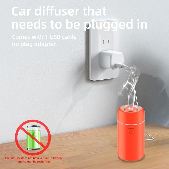 100ML Car Essential Oil Diffuser, Mini Air Humidifier with 7-LED Color Changing, Suitable for Car (Orange)