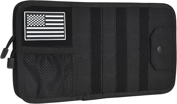 Molle Car Sun Visor Organizer, Car Accessories with Zipper Visor Storage Pouch & Glasses Clip, Molle Panel for Tactical Gears, Fits Most Vehicles, SUVs, Trucks(Black)