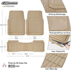 CAR PASS Heavy Duty Rubber Floor Mats for Car, Waterproof Liner Deep Dish Car Mats Full Sets, Universal Trim to Fit for SUV Truck Sedans Vans, All Weather Automotive Floor Mats 3pcs, Solid Beige