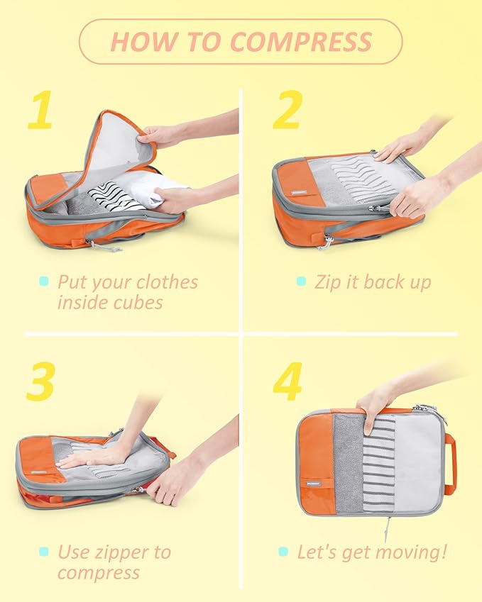 BAGSMART 6 Set /4 Set/2 Set Compression Packing Cubes for Travel, Lightweight Luggage Organizer Bags, Durable Space Saver Bag